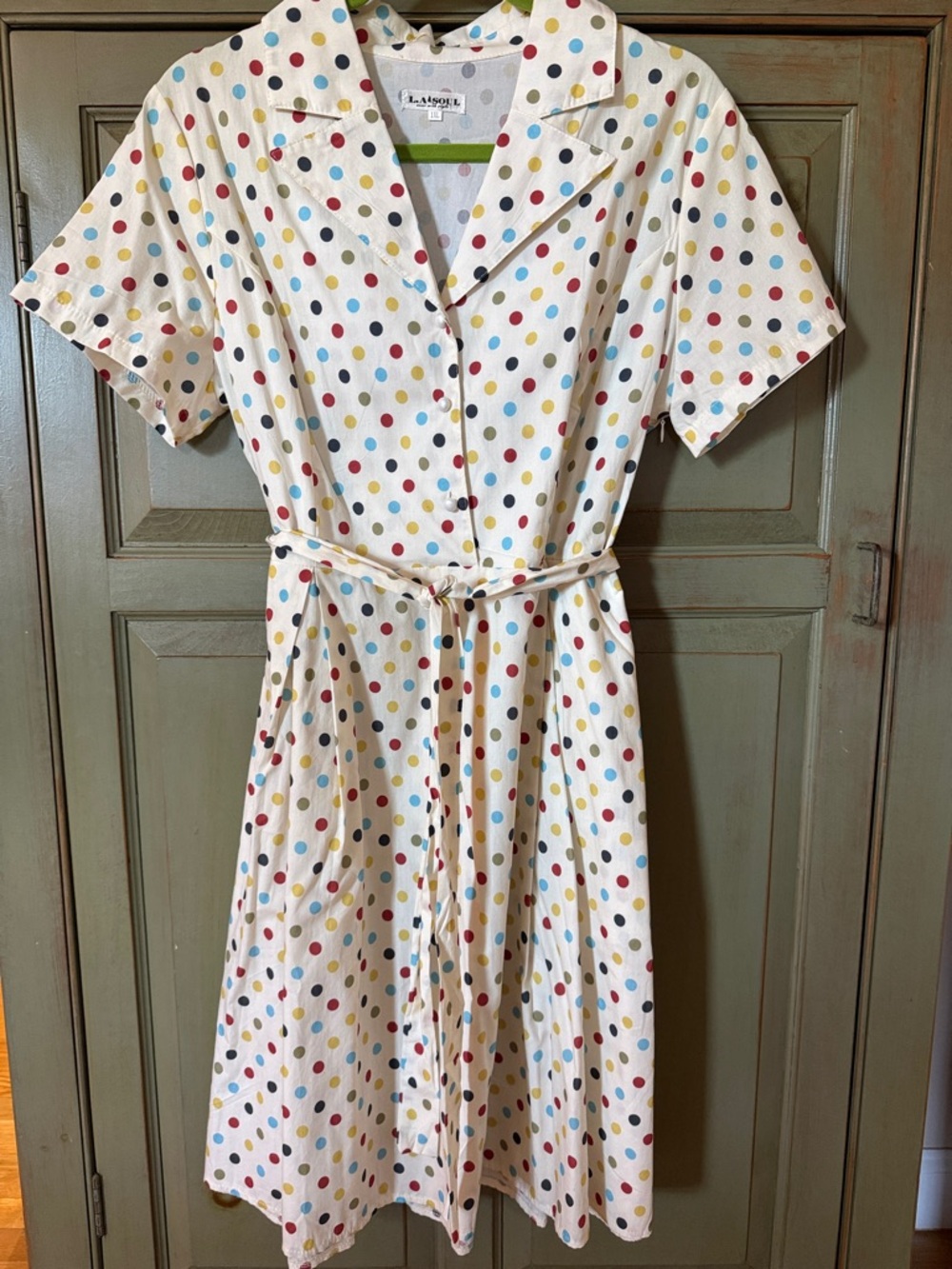 L.A SoulCream Midi Shirt Dress with Multicolor Polka Dots